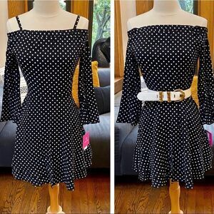 Peak 90s Gal Vintage Deadstock Off Shoulder Polka Dot Mini